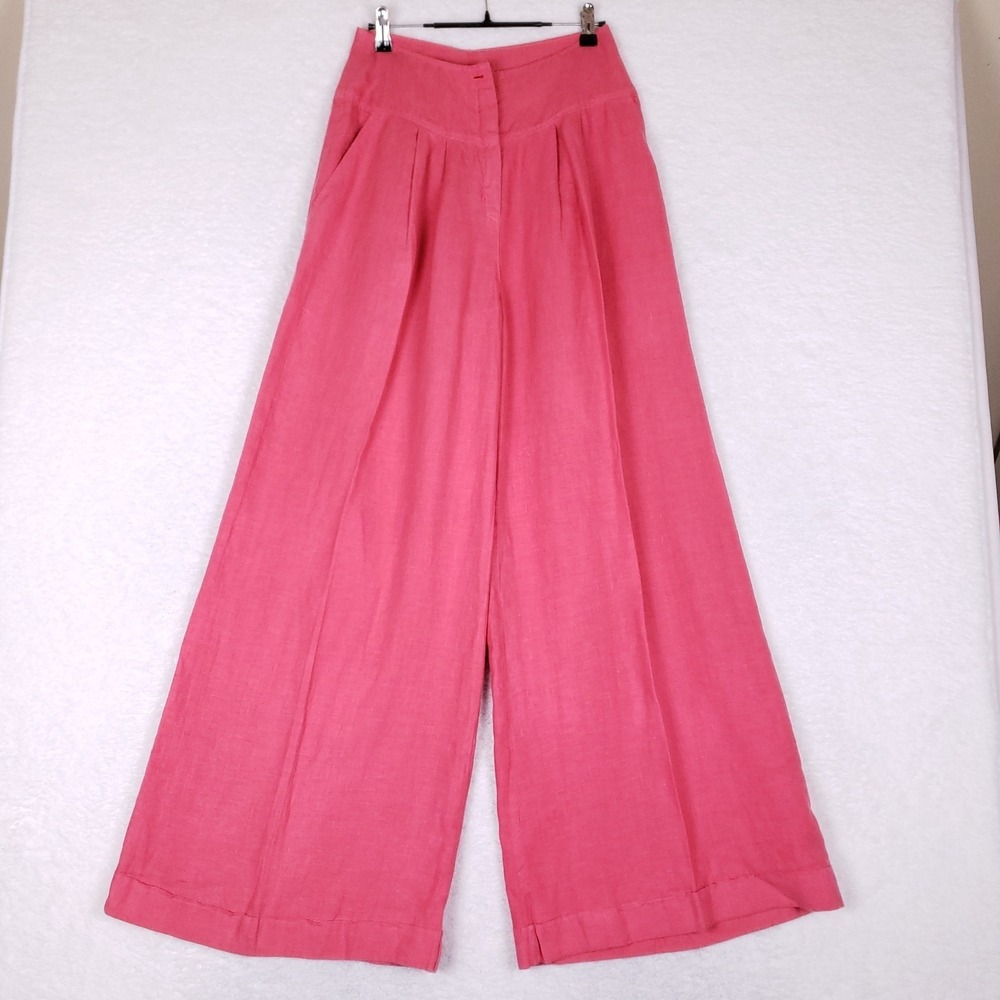 Elemente Clemente Coral Linen Wide Leg Pants Womens High Rise Sustainable Trouse